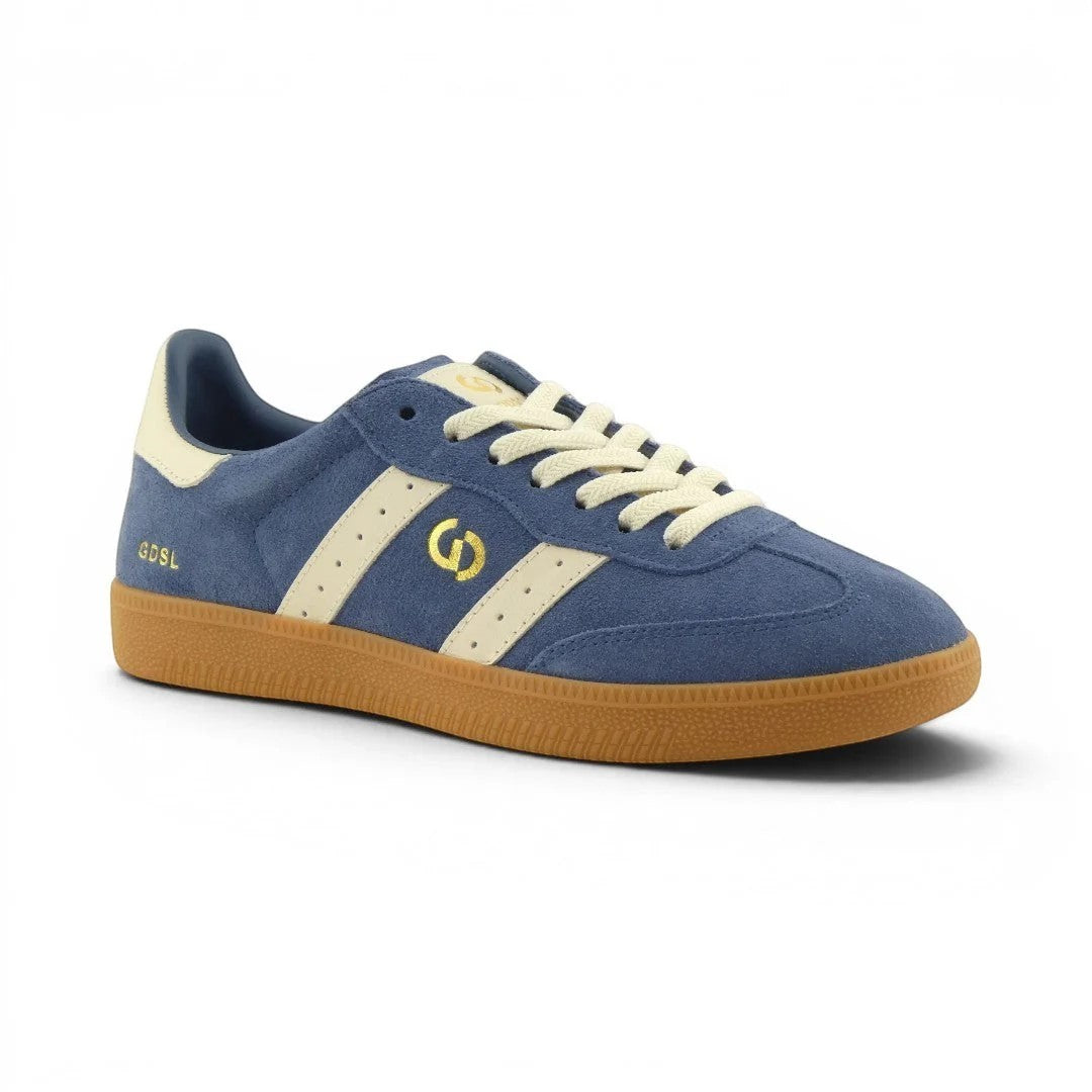 Goodsole Parallel 2001 Lace Up Sneaker - Peacock Blue Suede & Ivory Leather