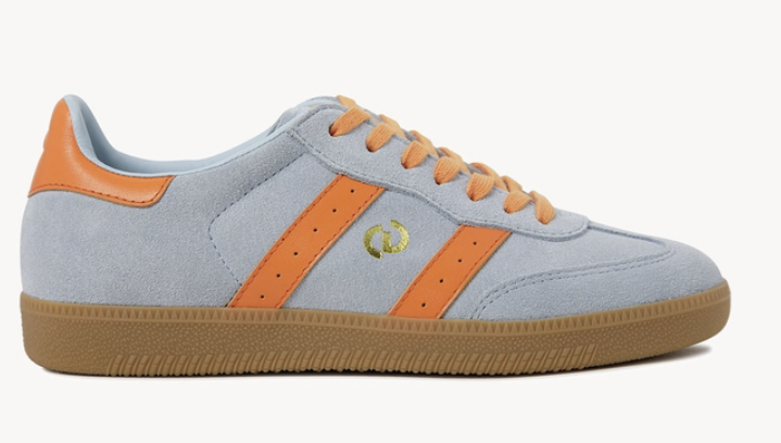 Goodsole Parallel 2001 Lace Up Sneaker - Pale Blue Suede & Orange Leather