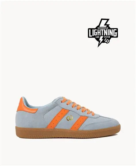 Goodsole Parallel 2001 Lace Up Sneaker - Pale Blue Suede & Orange Leather
