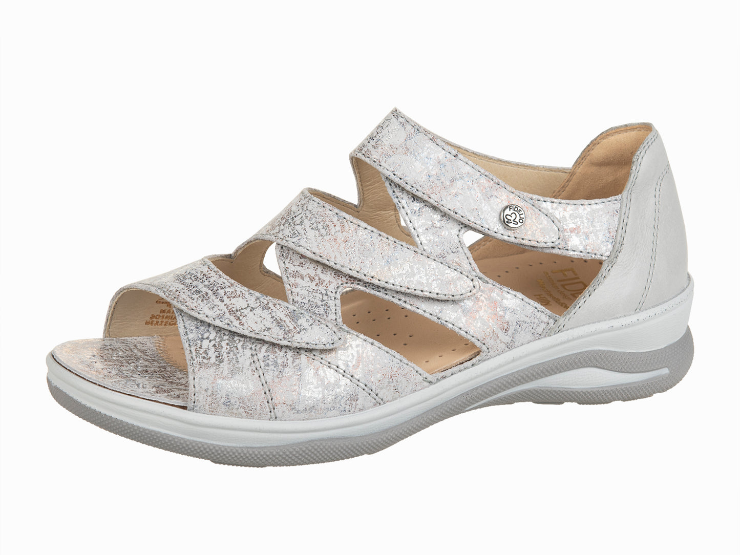Fidelio HILLY Back In Velcro Sandal - Bianco Hermana (Silver & White) Combi