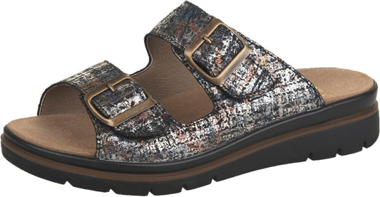 Fidelio GLORY Double Strap Slide Sandal - Metallic Multi-Coloured Black Hermana