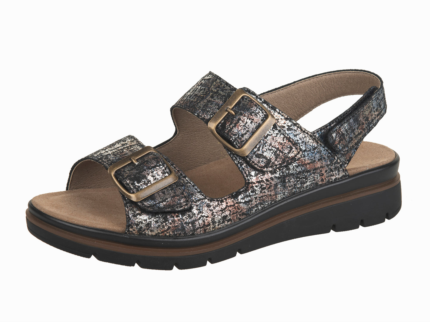 Fidelio GLORY Double Strap Slide Sandal - Metallic Multi-Coloured Black Hermana
