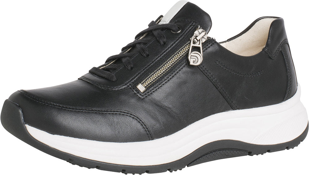 Ganter HI FLYER Leather Lace Up Zip Sneaker Shoe - Schwartz (Black)