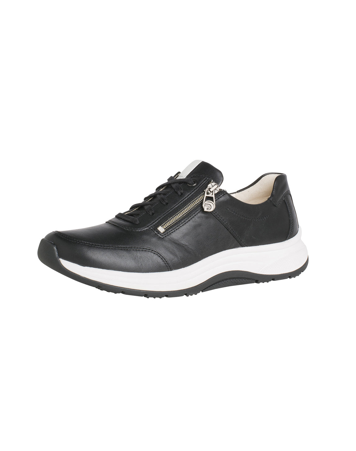 Ganter HI FLYER Leather Lace Up Zip Sneaker Shoe - Schwartz (Black)