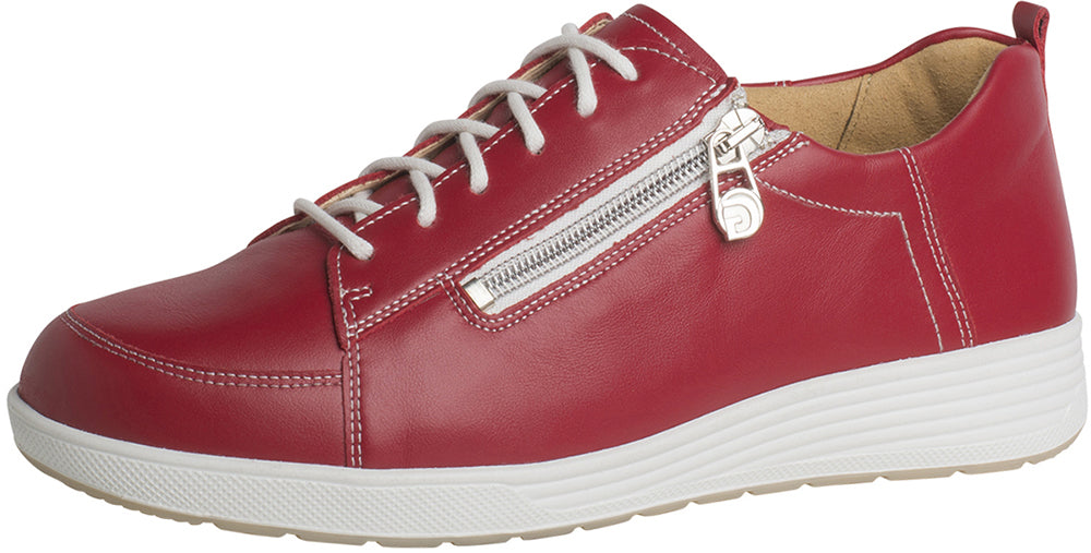 Ganter KLARA Leather Lace Up Zip Sneaker - Red