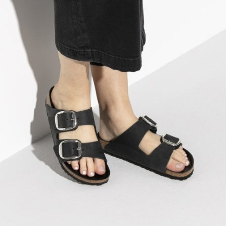 Birkenstock ARIZONA Big Buckle Oiled Leather Sandals - Black Regular