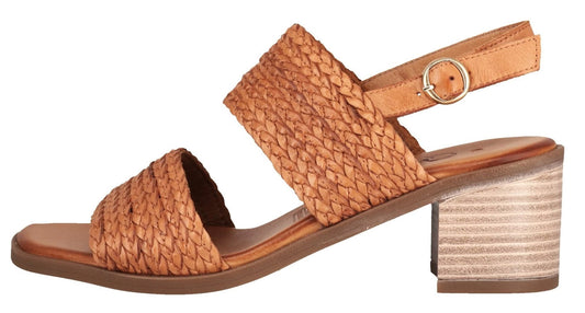 Cabello IZZY Plaited Two Strap Slingback Heel - Tan