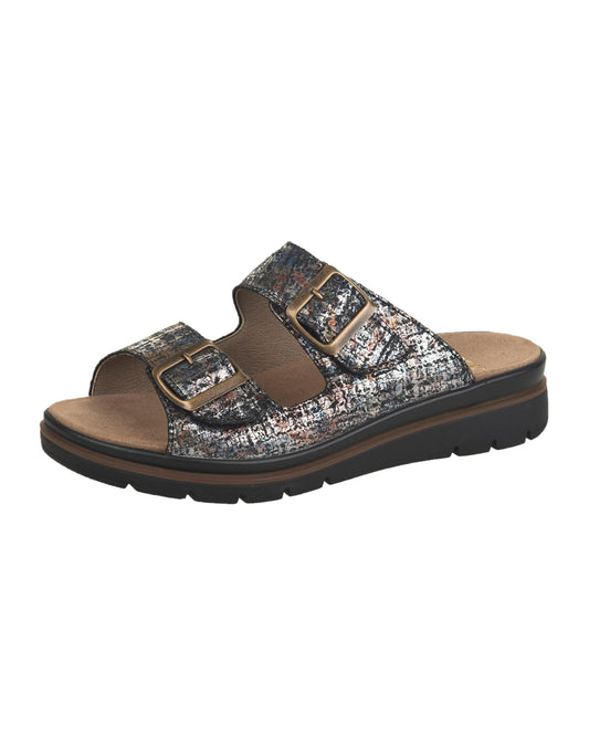 Fidelio GLORY Double Strap Slide Sandal - Metallic Multi-Coloured Black Hermana