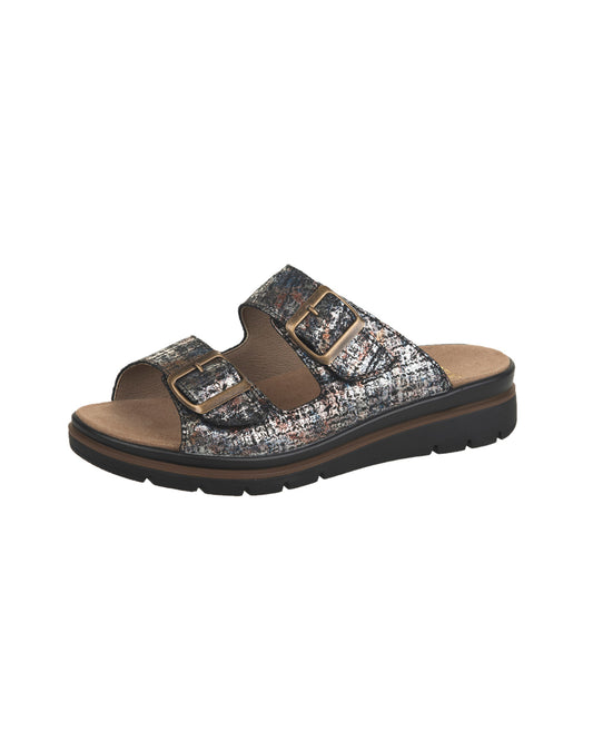 Fidelio GLORY Double Strap Slide Sandal - Metallic Multi-Coloured Black Hermana