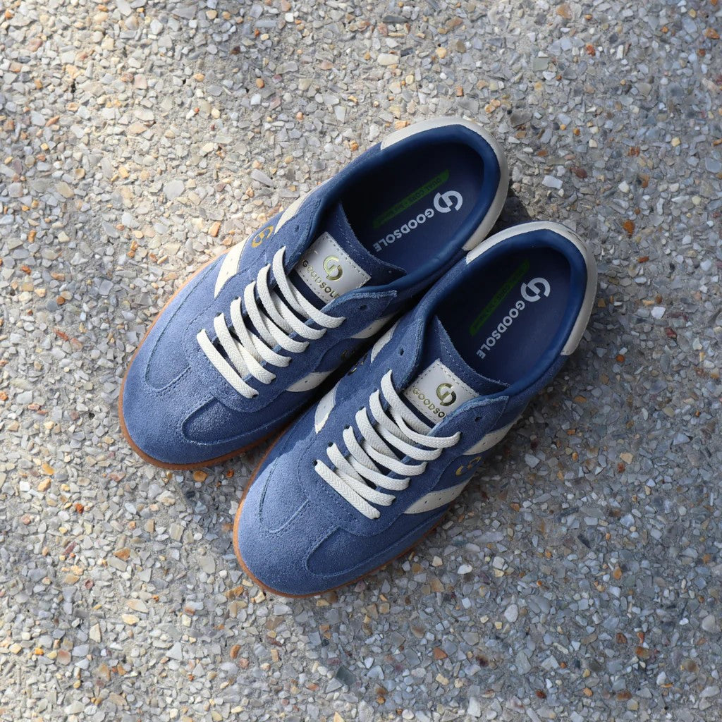 Goodsole Parallel 2001 Lace Up Sneaker - Peacock Blue Suede & Ivory Leather