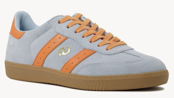 Goodsole Parallel 2001 Lace Up Sneaker - Pale Blue Suede & Orange Leather