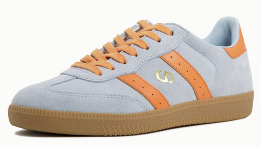 Goodsole Parallel 2001 Lace Up Sneaker - Pale Blue Suede & Orange Leather