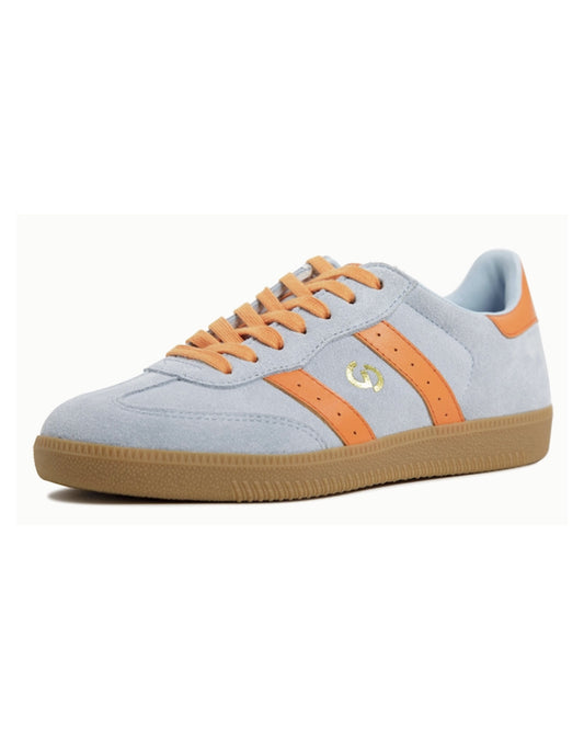 Goodsole Parallel 2001 Lace Up Sneaker - Pale Blue Suede & Orange Leather