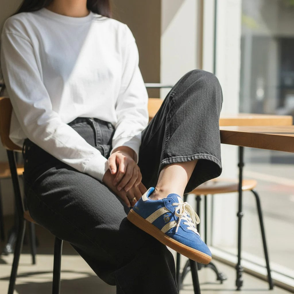 Goodsole Parallel 2001 Lace Up Sneaker - Peacock Blue Suede & Ivory Leather