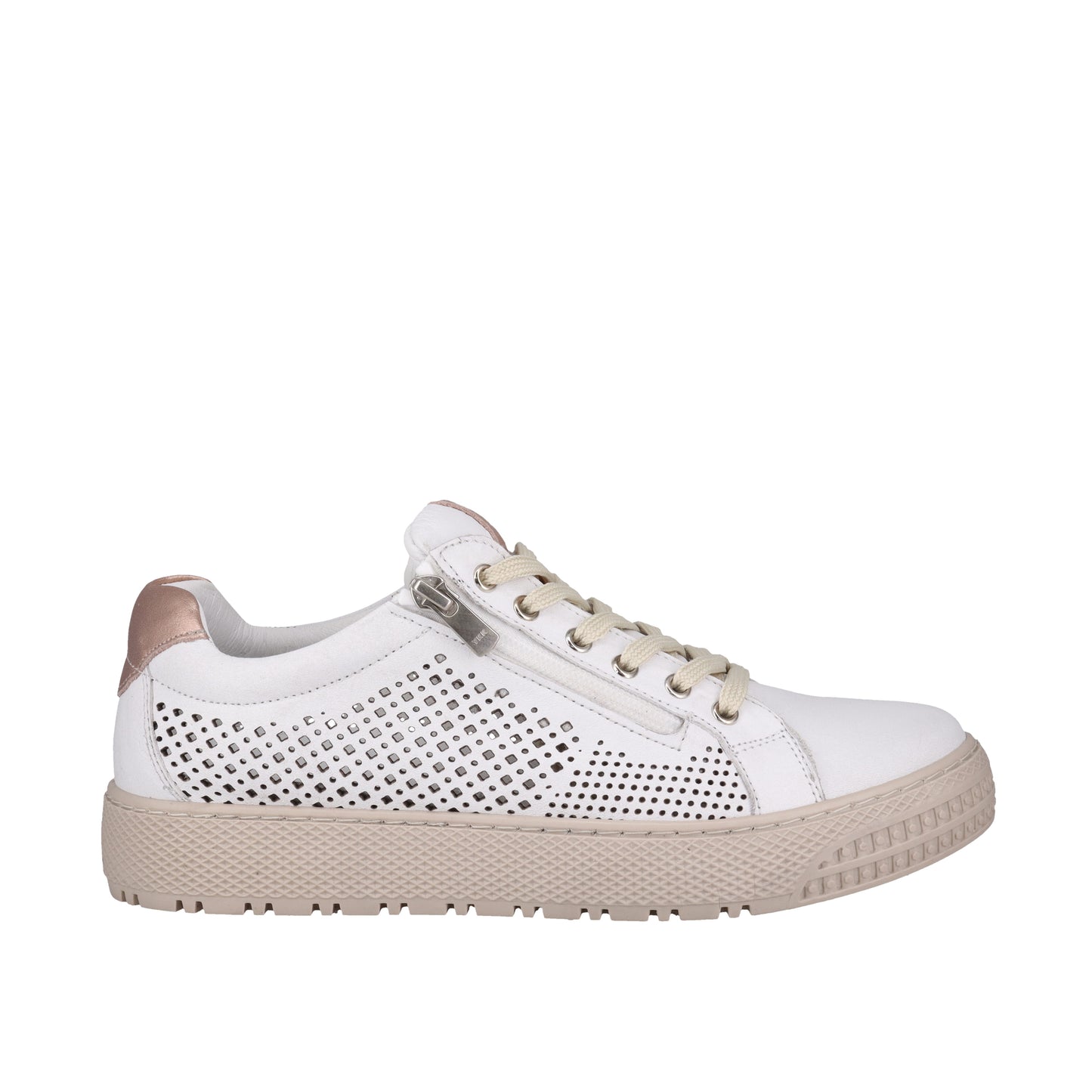 Cabello UNIFY Lace Up Zip Punched Hole Sneaker - White