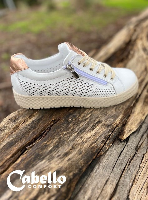 Cabello UNIFY Lace Up Zip Punched Hole Sneaker - White