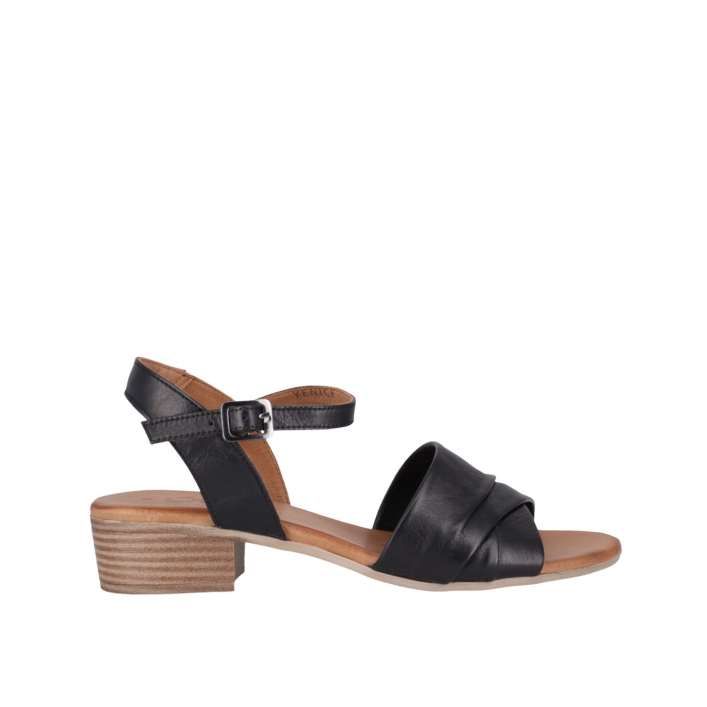 Cabello YENICE Crinkle Strap Sandal - Black Shimmer