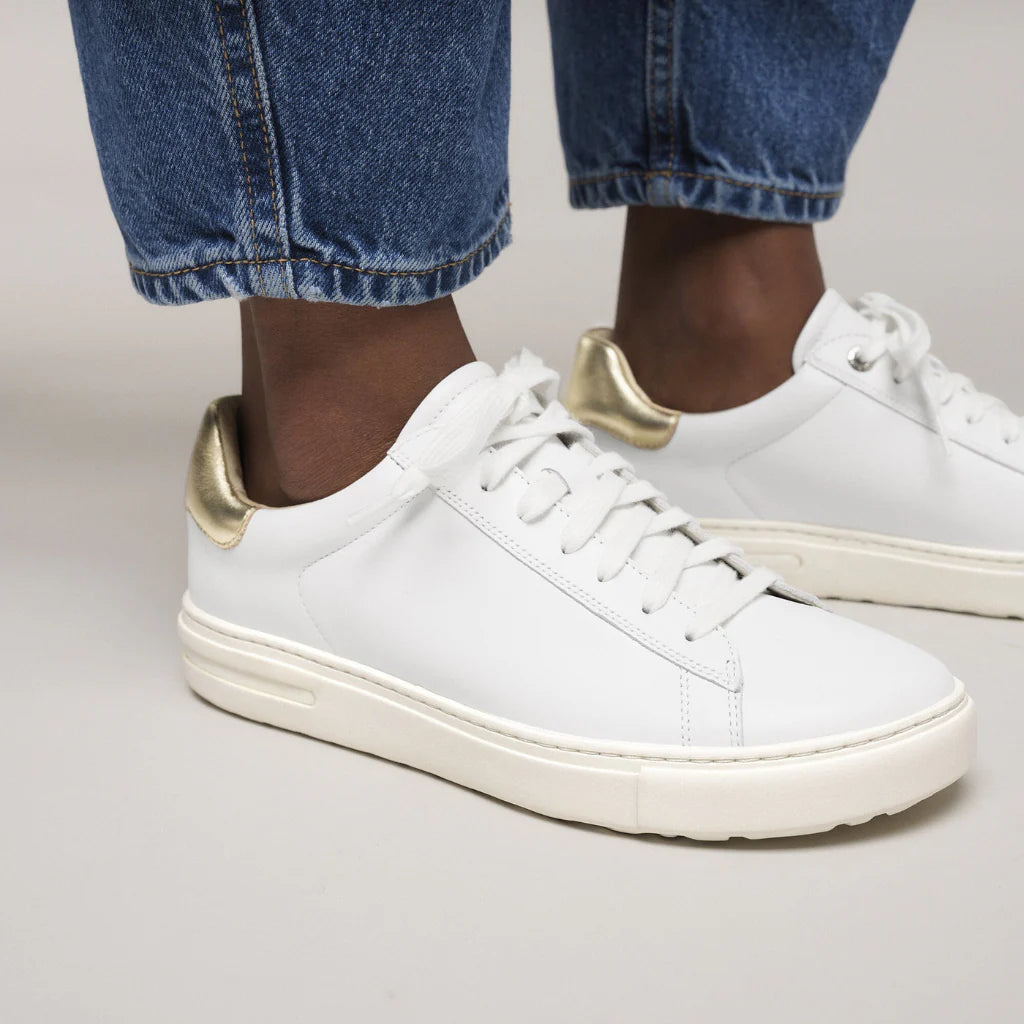 Birkenstock BEND Leather Sneaker Narrow - White Leather & Gold Trim