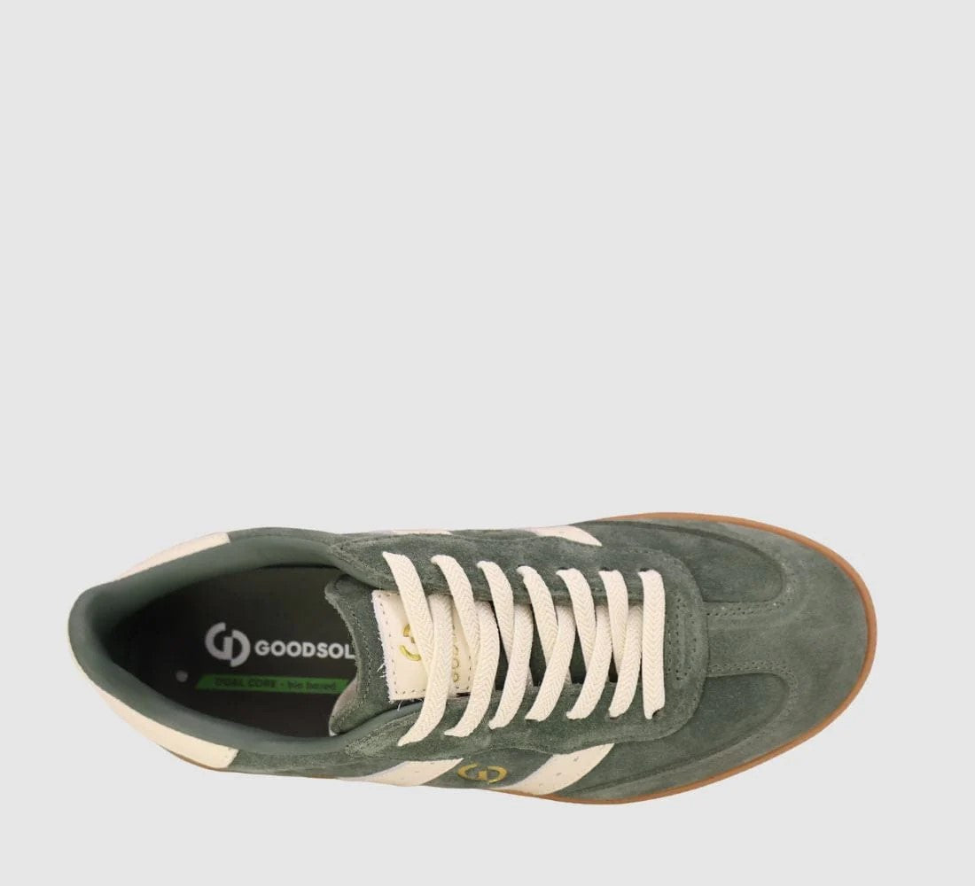 Goodsole Parallel 2001 Lace Up Sneaker - Cypress Green Suede & Ivory Leather