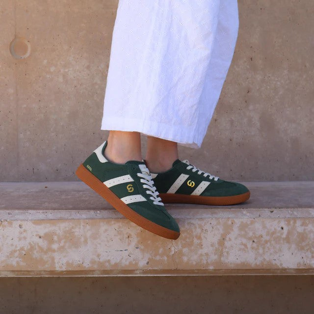 Goodsole Parallel 2001 Lace Up Sneaker - Cypress Green Suede & Ivory Leather
