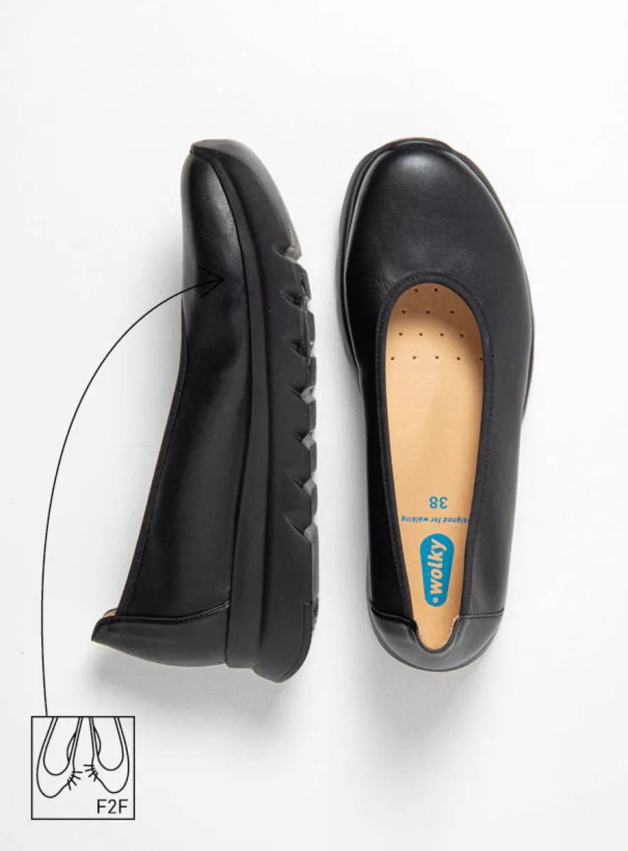 Wolky SNALLERINA Slip-on Ballet Flat - Black Vegan Leather