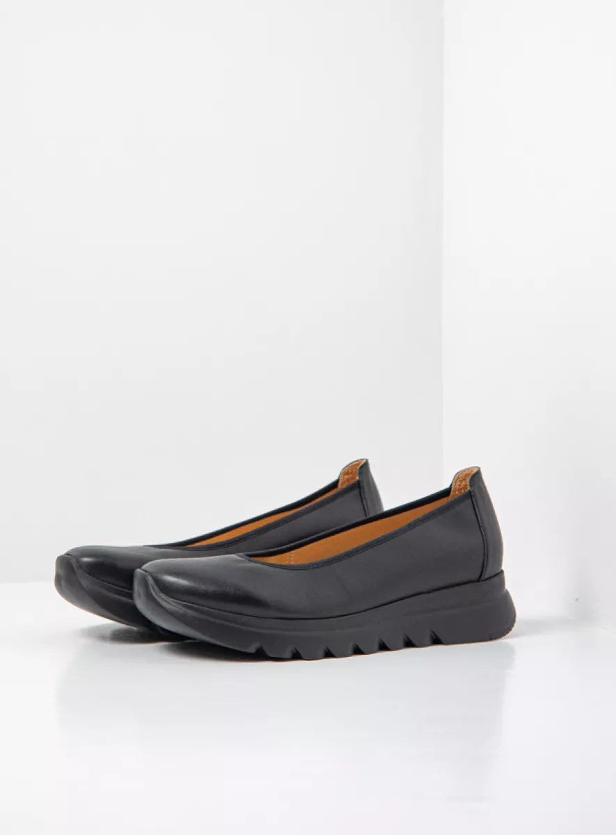 Wolky SNALLERINA Slip-on Ballet Flat - Black Vegan Leather