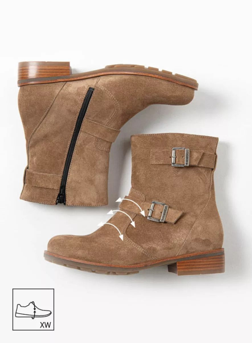 Wolky DEVON Ankle Biker Boot - Beige Suede Leather