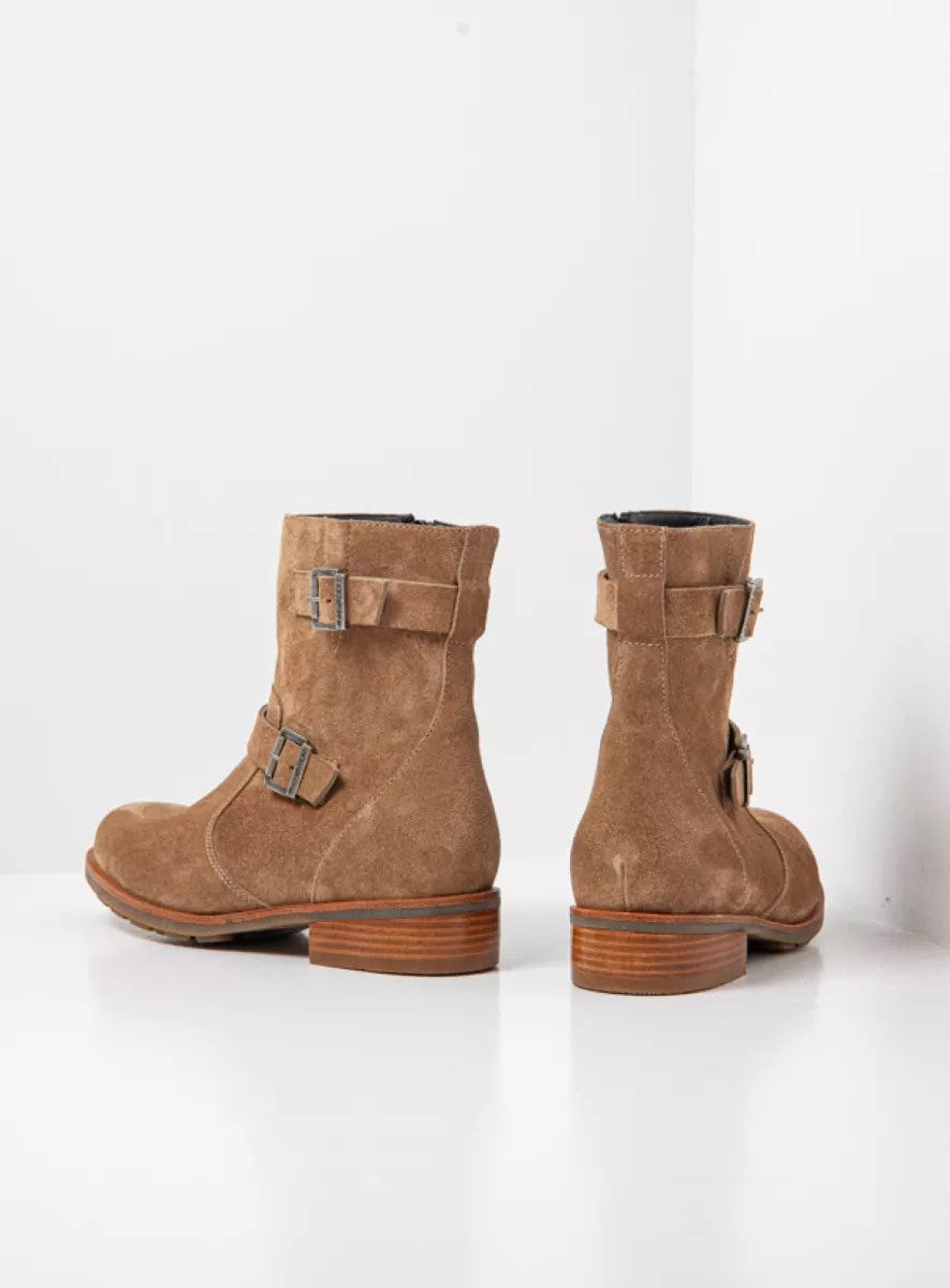 Wolky DEVON Ankle Biker Boot - Beige Suede Leather