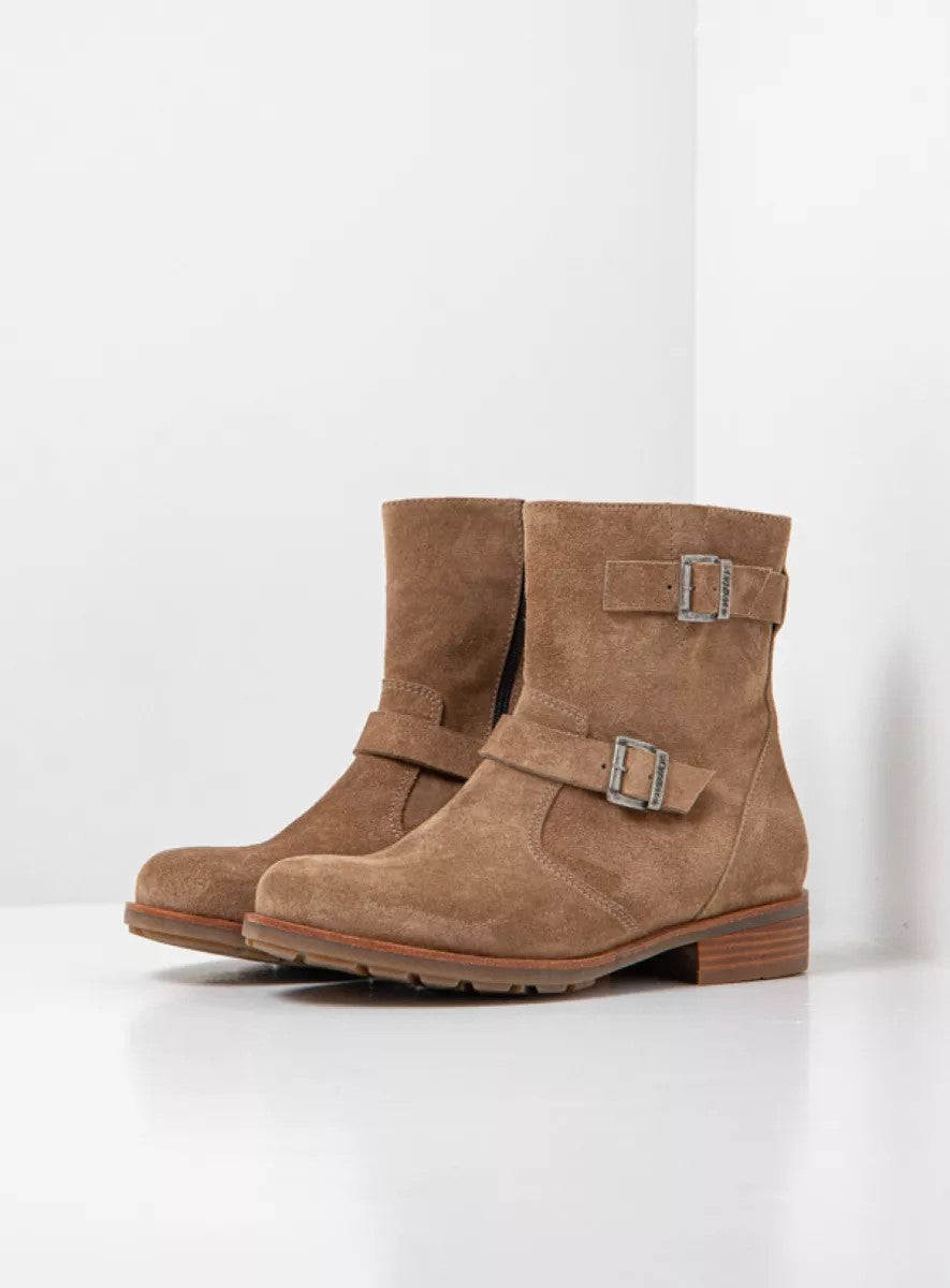 Wolky DEVON Ankle Biker Boot - Beige Suede Leather