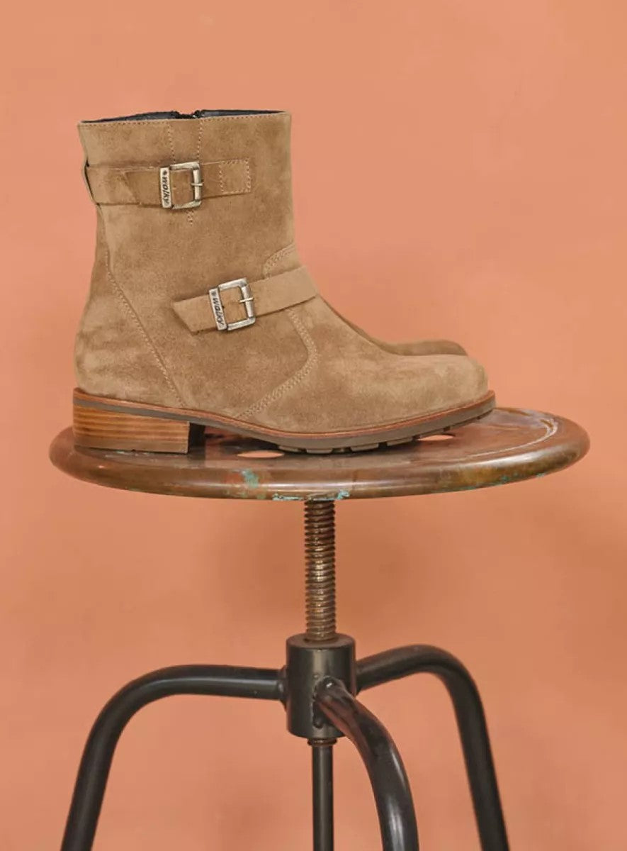 Wolky DEVON Ankle Biker Boot - Beige Suede Leather