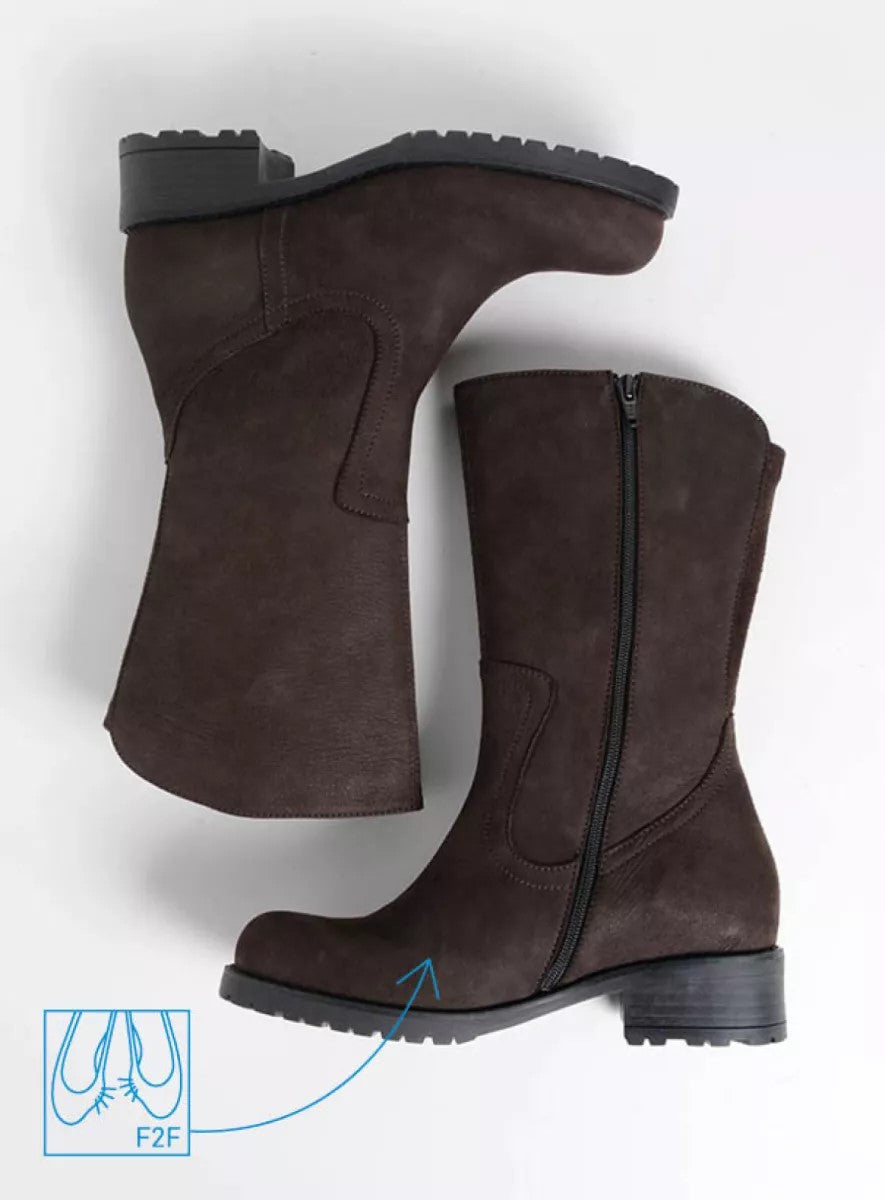Wolky ANSINA Mid-Calf Boot - Chocolate Brown Nubuck Leather