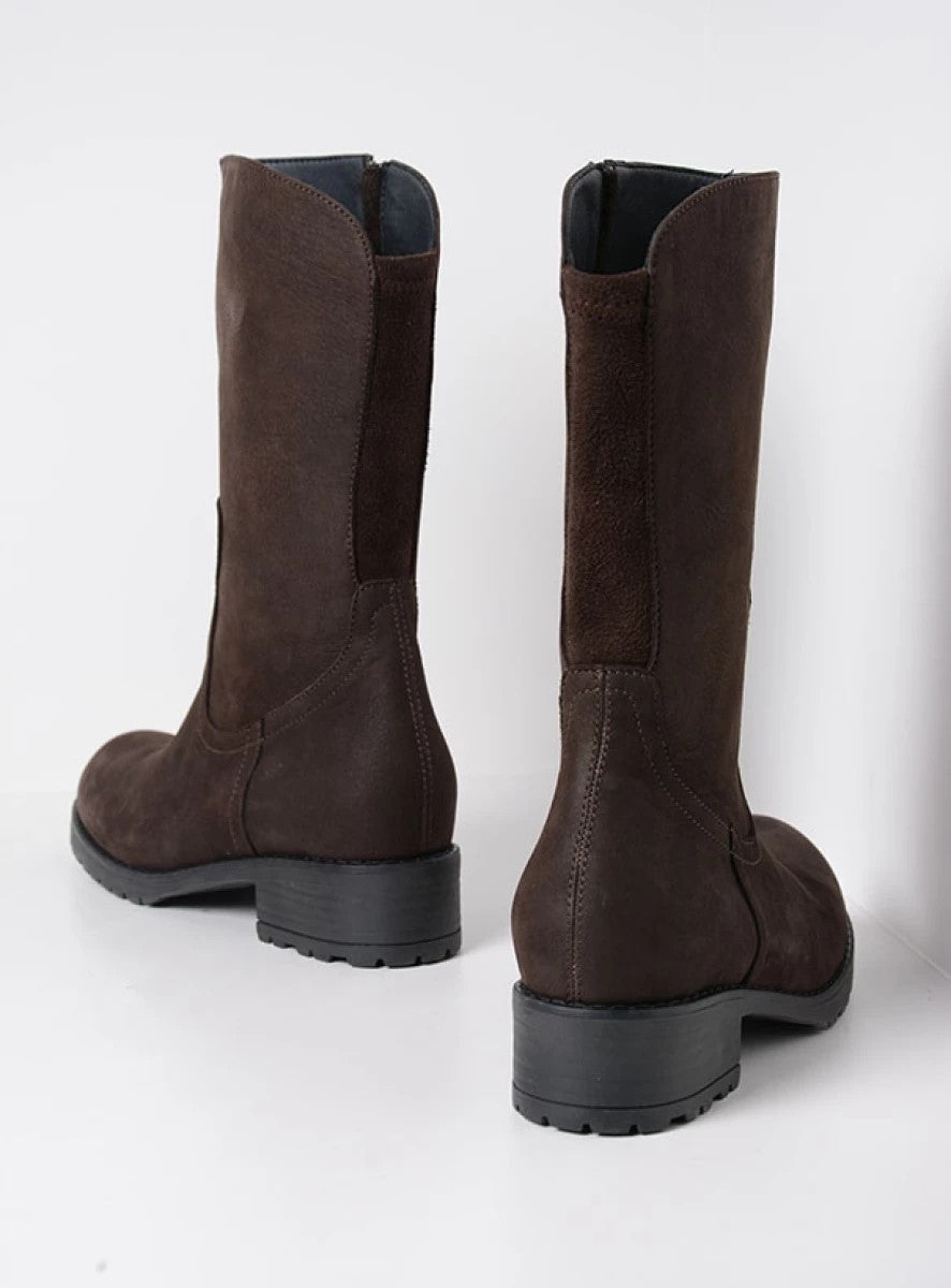 Wolky ANSINA Mid-Calf Boot - Chocolate Brown Nubuck Leather