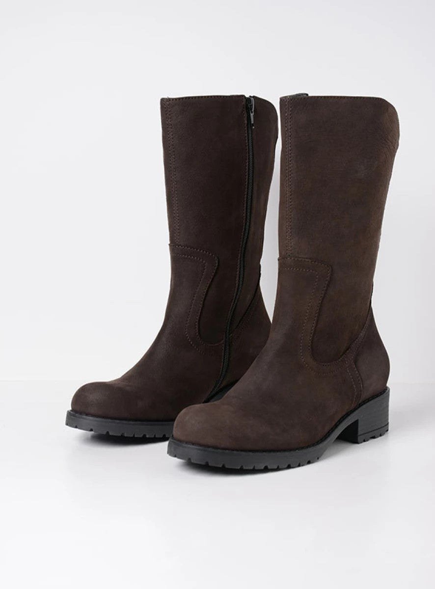 Wolky ANSINA Mid-Calf Boot - Chocolate Brown Nubuck Leather