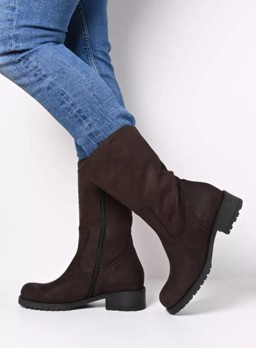 Wolky ANSINA Mid-Calf Boot - Chocolate Brown Nubuck Leather