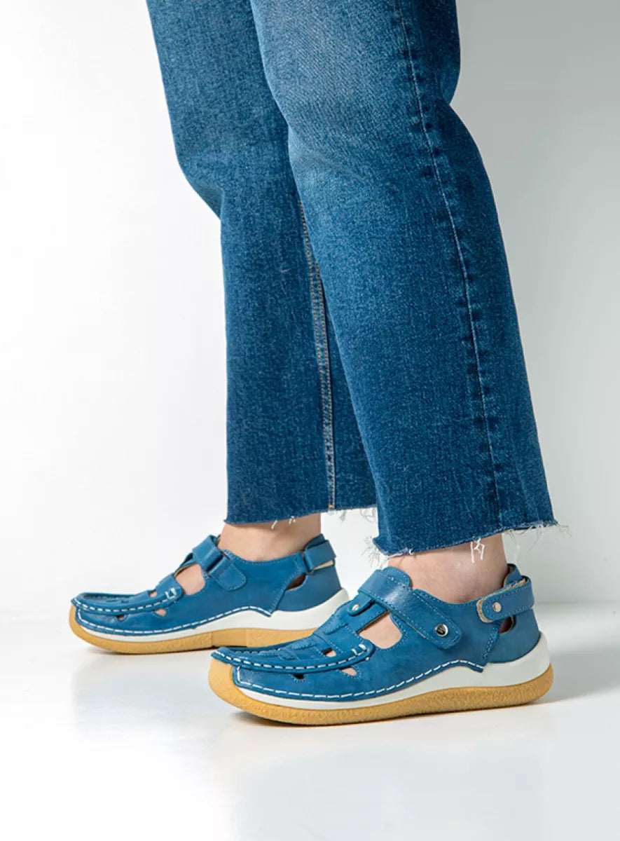 Wolky ESPERANZA Leather & Velcro Shoe - Atlantic Blue