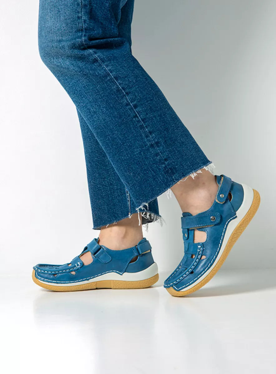 Wolky ESPERANZA Leather & Velcro Shoe - Atlantic Blue