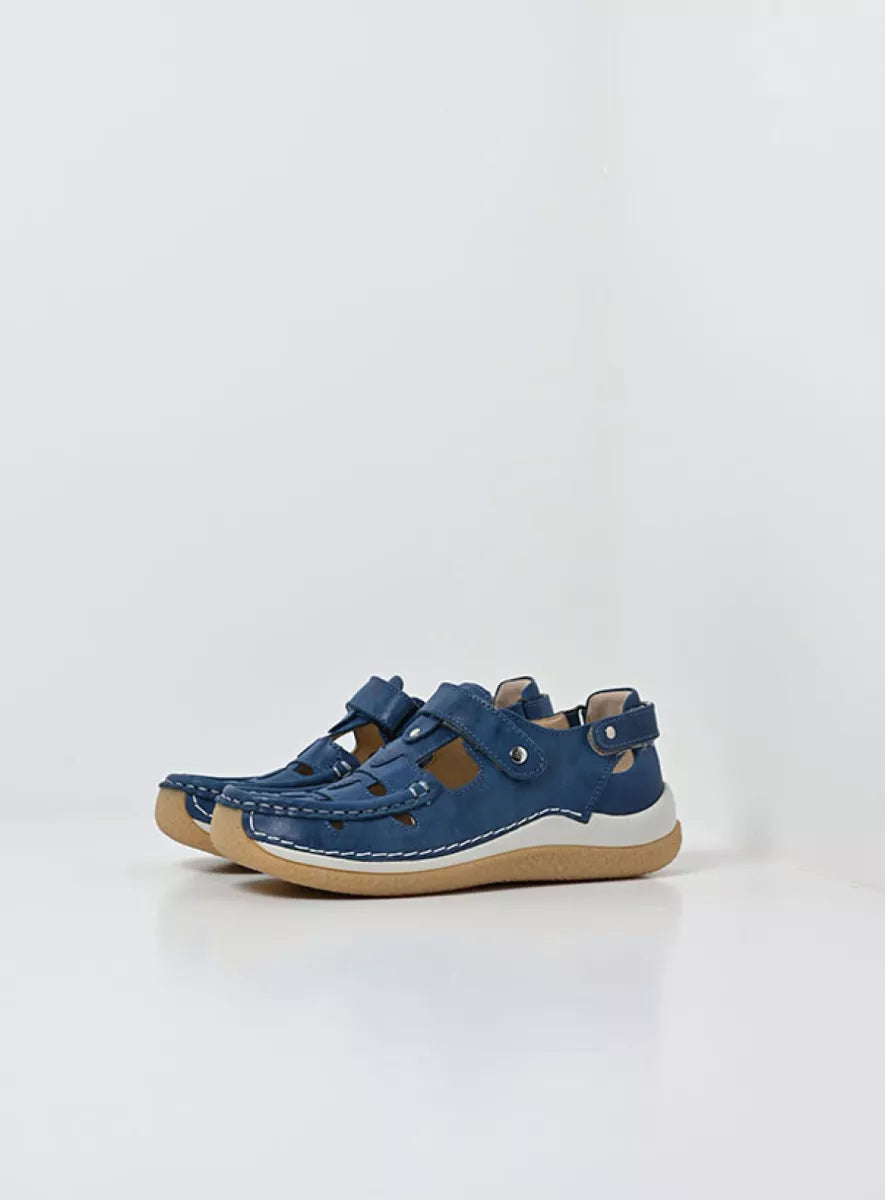Wolky ESPERANZA Leather & Velcro Shoe - Atlantic Blue