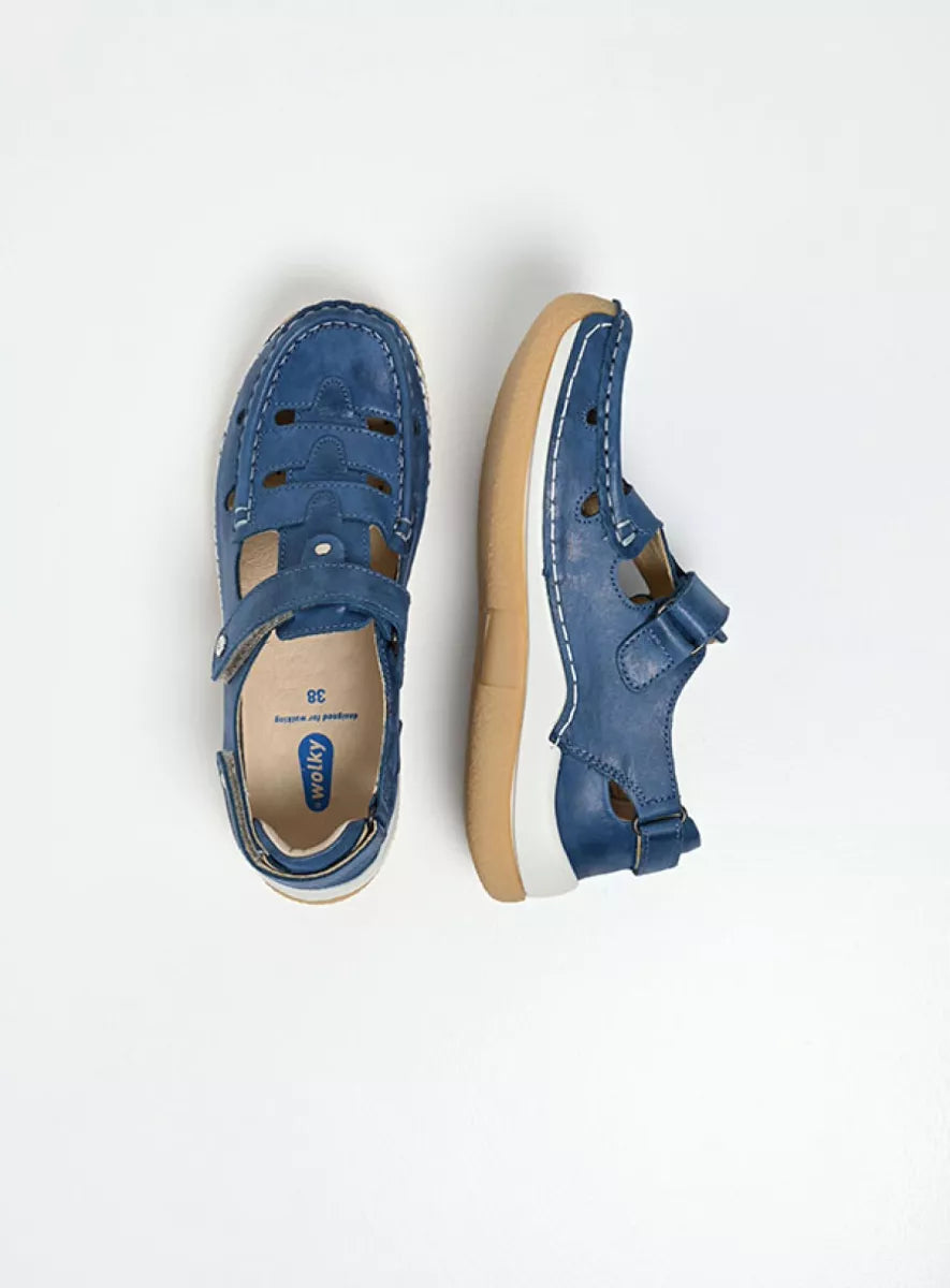 Wolky ESPERANZA Leather & Velcro Shoe - Atlantic Blue