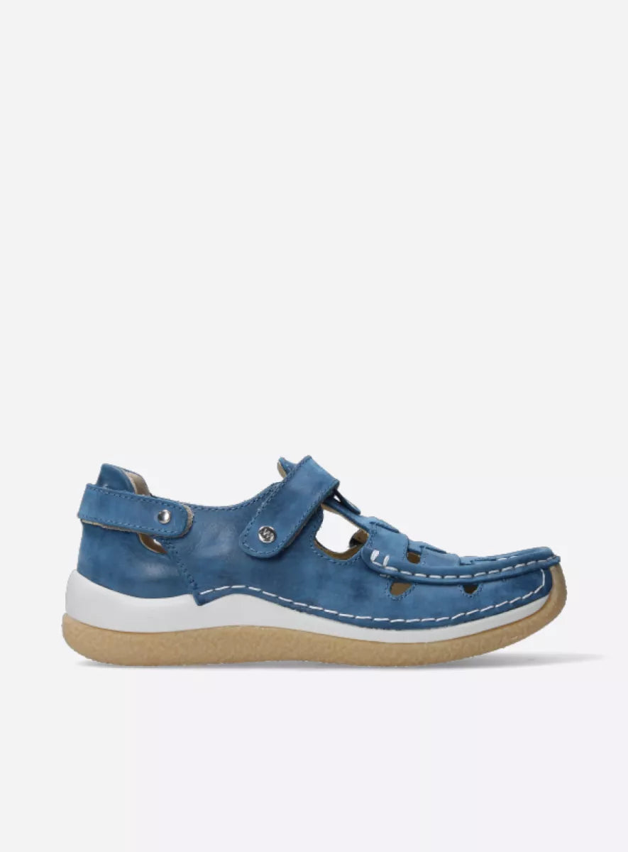 Wolky ESPERANZA Leather & Velcro Shoe - Atlantic Blue