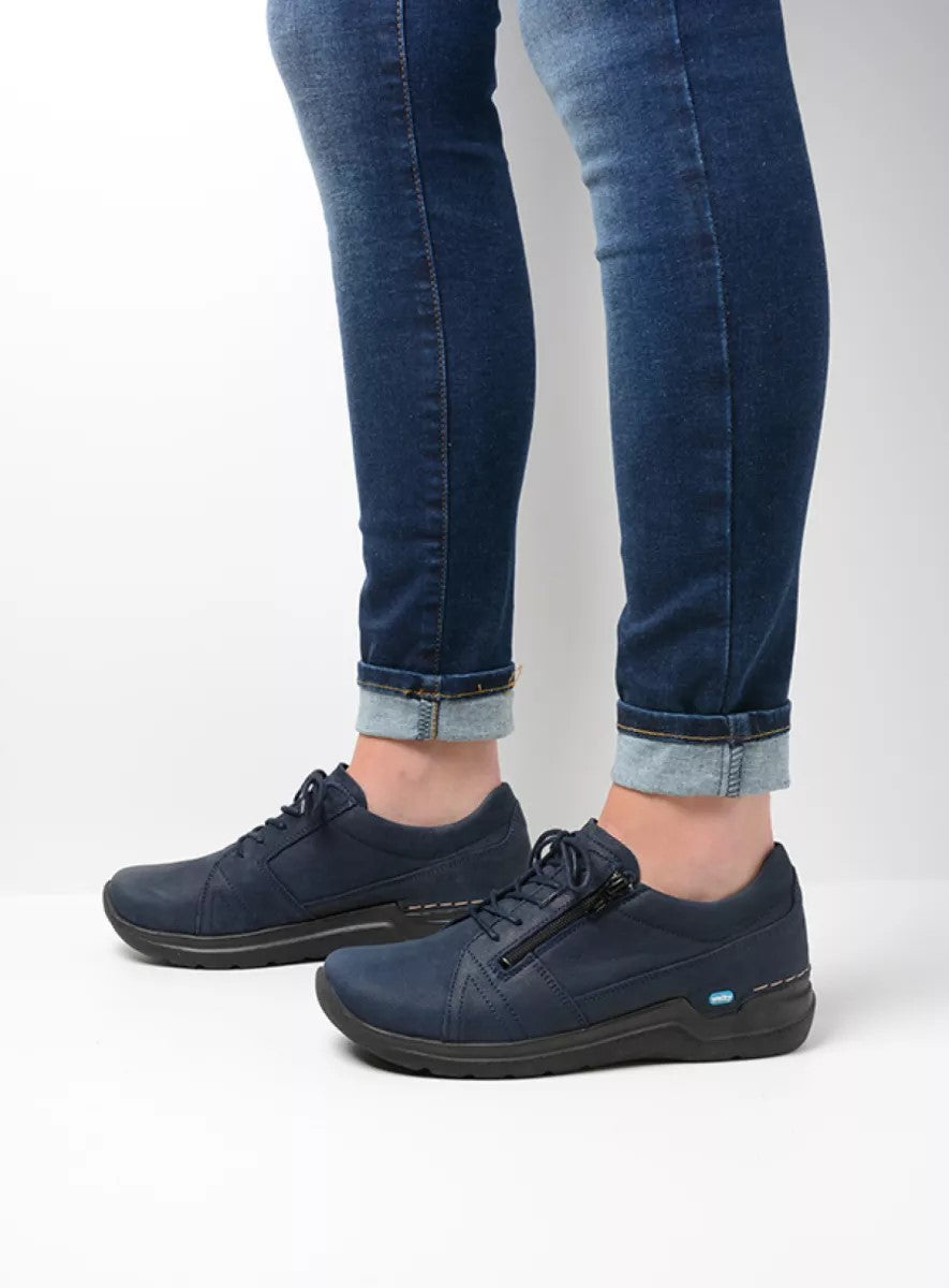 Wolky WALLY FELTWELL Lace Up & Zip Shoe - Blue Leather