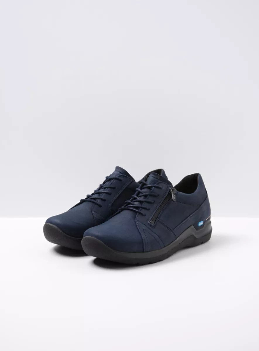Wolky WALLY FELTWELL Lace Up & Zip Shoe - Blue Leather