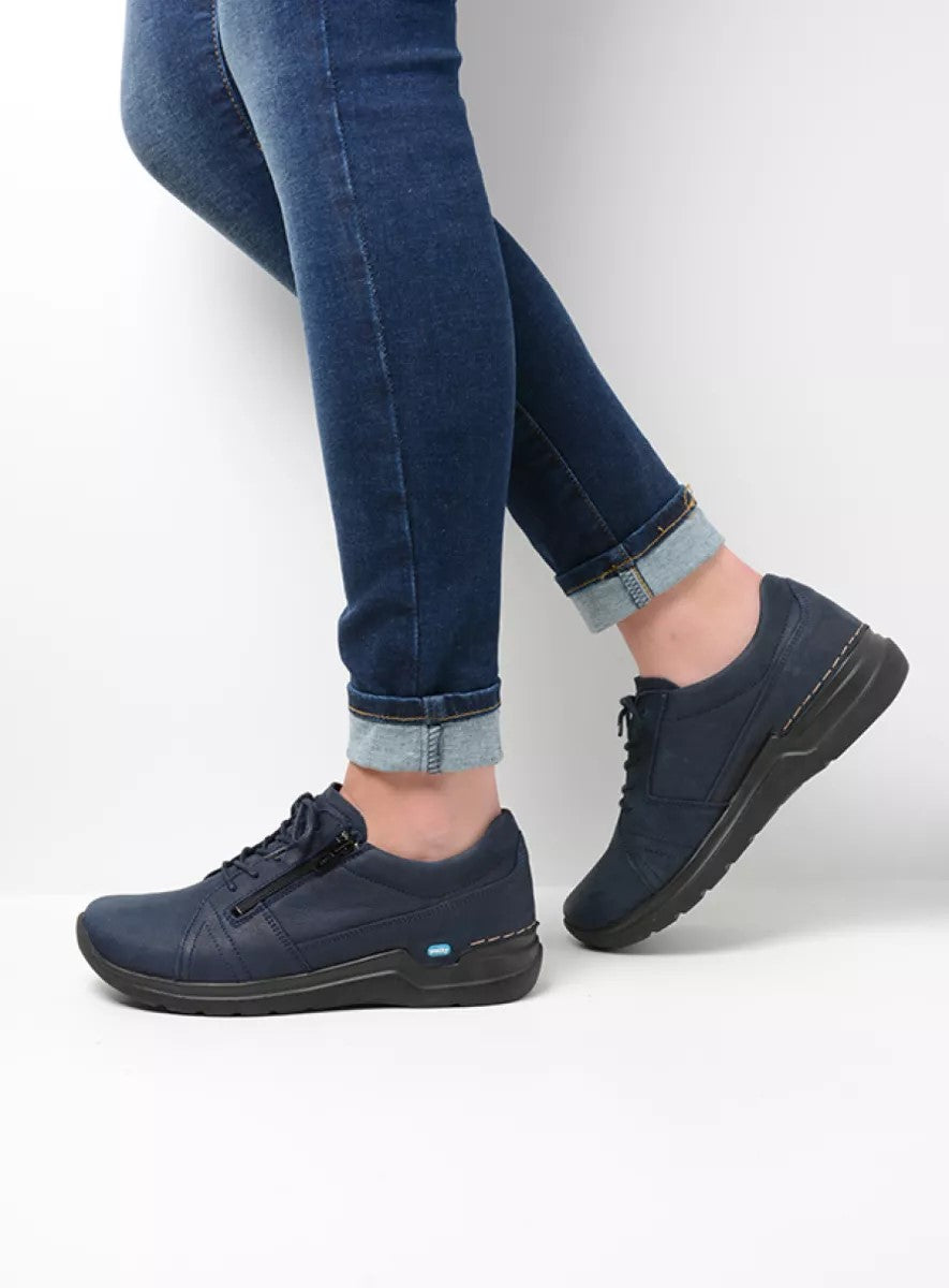 Wolky WALLY FELTWELL Lace Up & Zip Shoe - Blue Leather