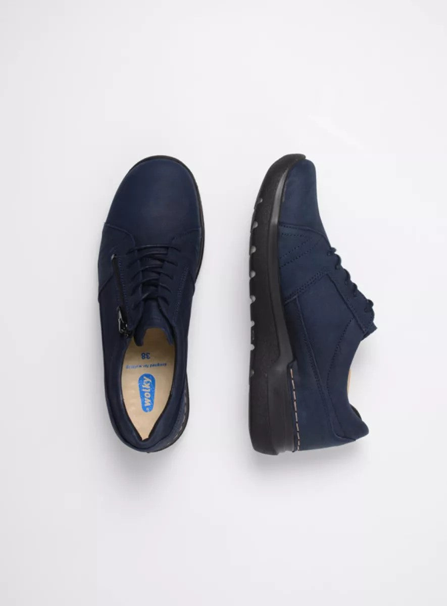 Wolky WALLY FELTWELL Lace Up & Zip Shoe - Blue Leather