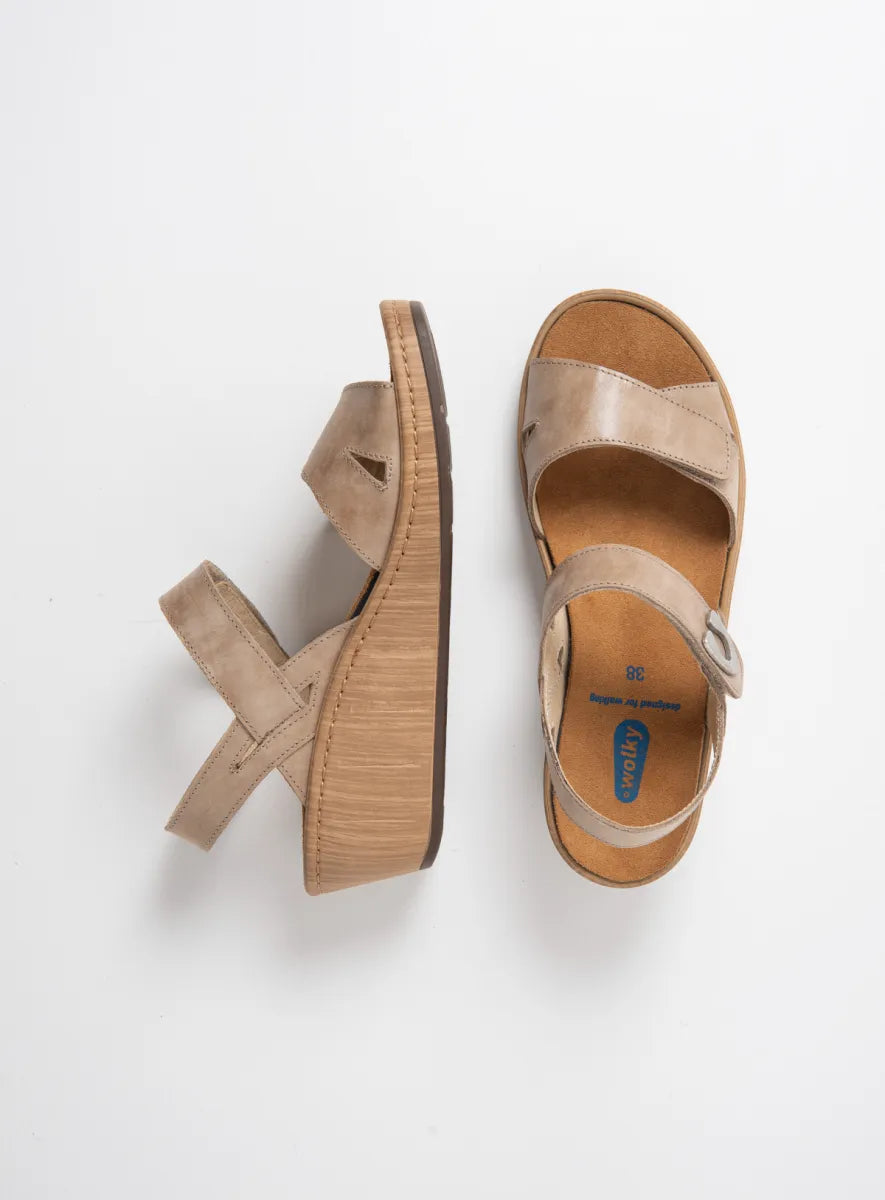 Wolky SANIBEL Leather Wedge - Safari