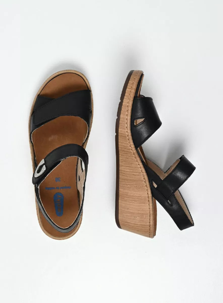 Wolky SANIBEL Leather Wedge - Black